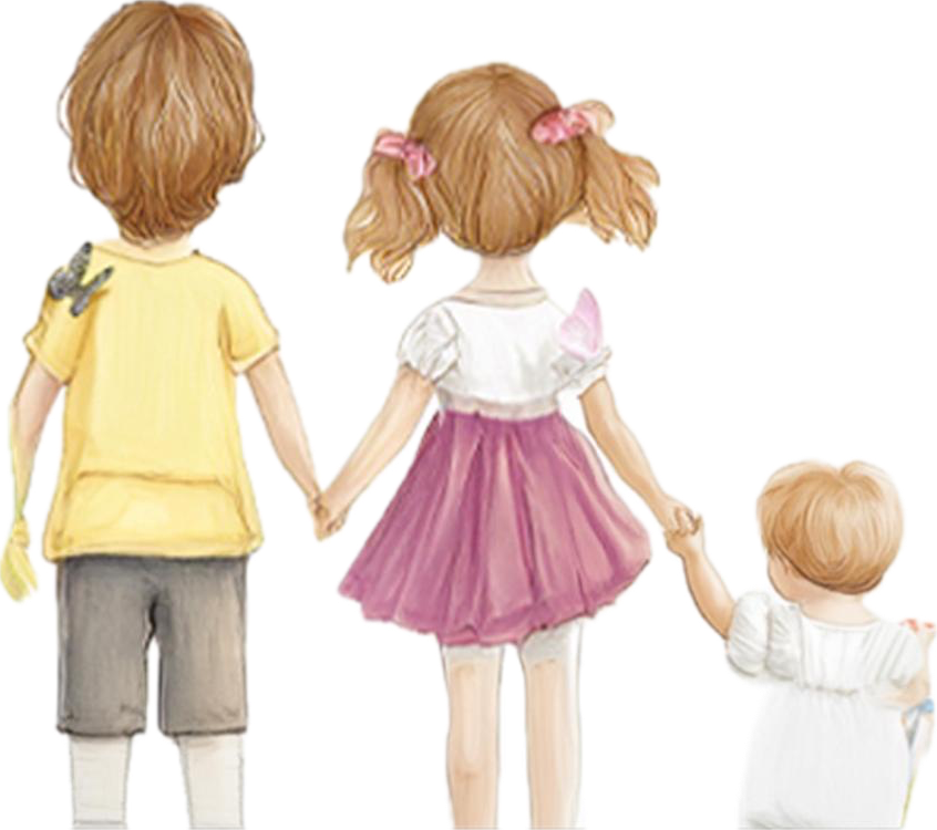 3 kids walking faced forwards